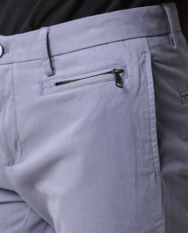 Rare Rabbit Men's Clovey Grey Cotton Fabric Button Closure Mid Rise Slim Fit Trousers