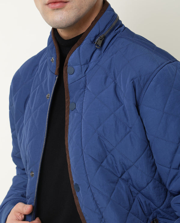 Rare Rabbit Men's Krul Teal Plain Diamond Quilted Stand Collar Puffer Jacket