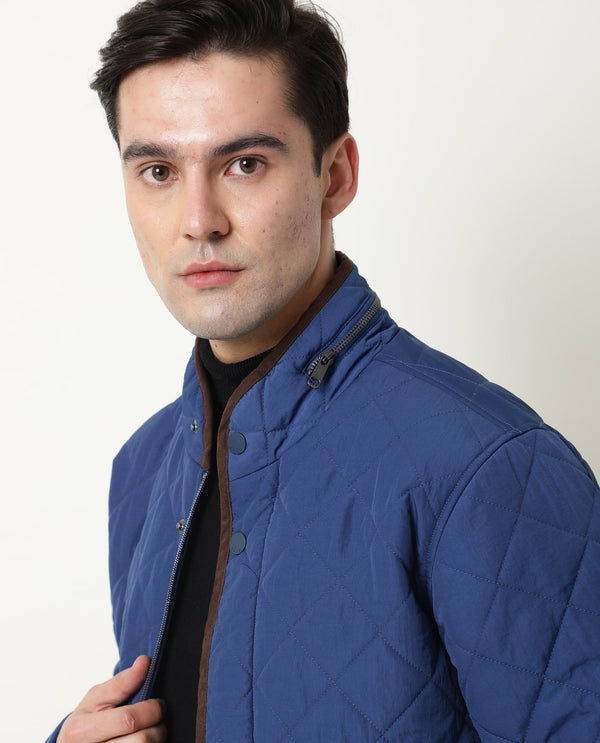 Rare Rabbit Men's Krul Teal Plain Diamond Quilted Stand Collar Puffer Jacket