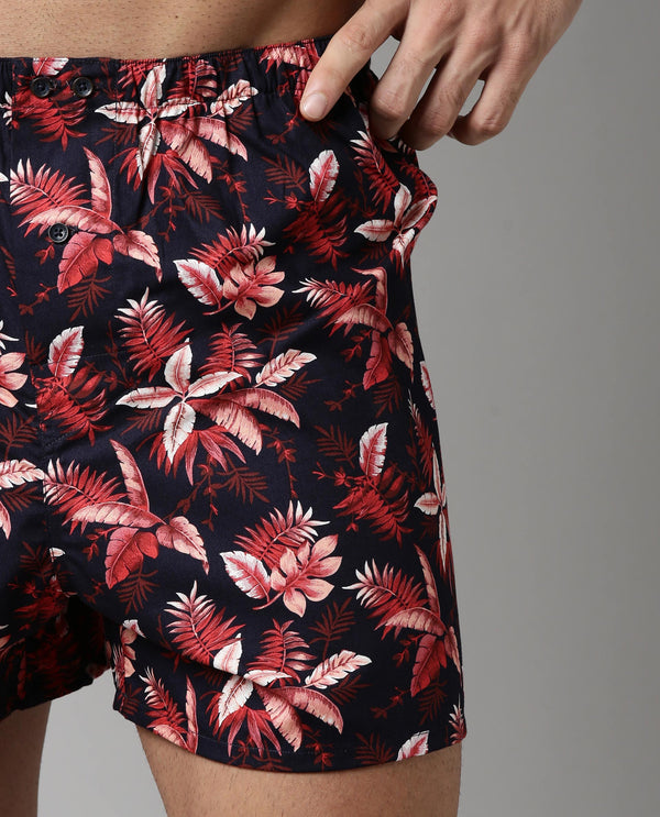 RARE RABBIT MEN'S LUKE NAVY BOXERS PRINTED MID RISE