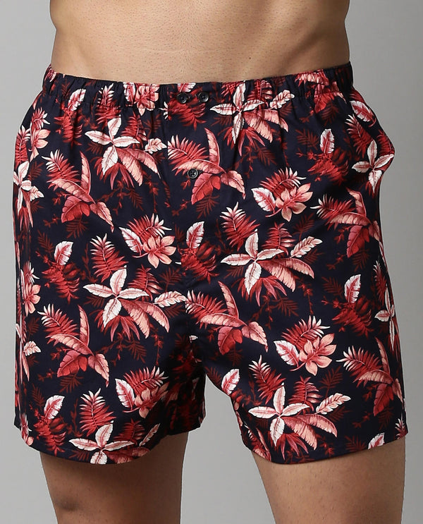 RARE RABBIT MEN'S LUKE NAVY BOXERS PRINTED MID RISE