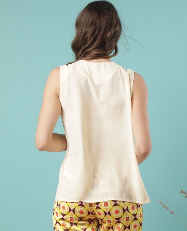 Rareism Women Beverly Beige Polyester Fabric Tie-Up Neck Sleeveless Relaxed Fit Plain Top