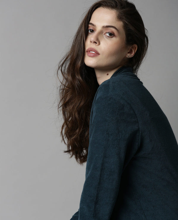 Rareism Women Sesh Blue Overlayer Knit Fabric Solid