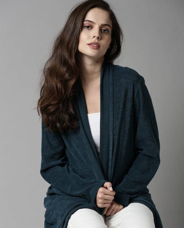 Rareism Women Sesh Blue Overlayer Knit Fabric Solid