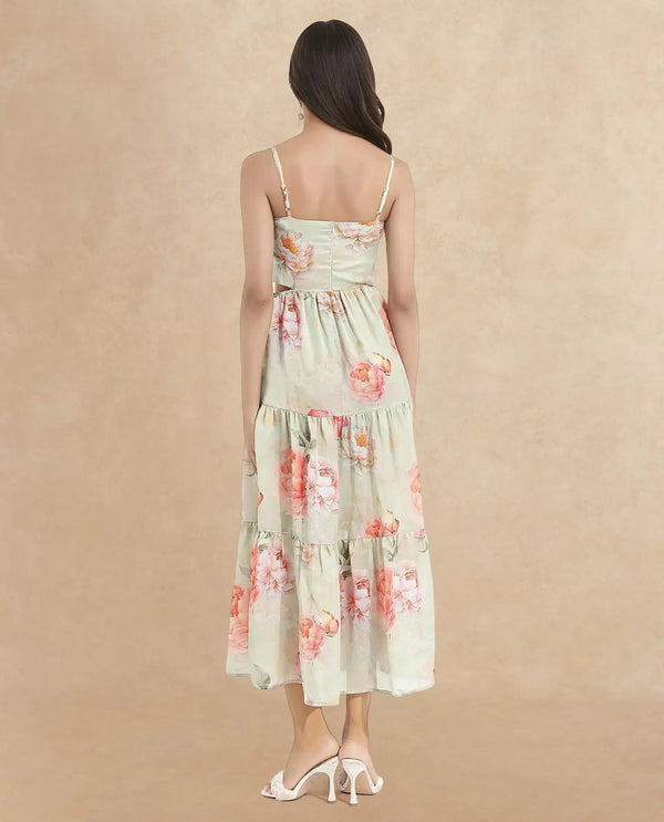Rareism Women Imola Light Multi Sleeveless Shoulder Straps Zip Fit And Flare Maxi Floral Print Dress