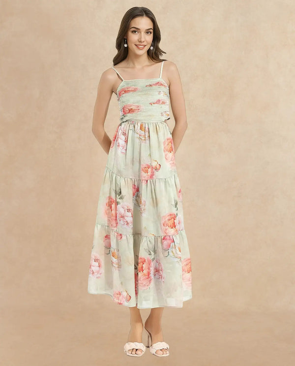 Rareism Women Imola Light Multi Sleeveless Shoulder Straps Zip Fit And Flare Maxi Floral Print Dress