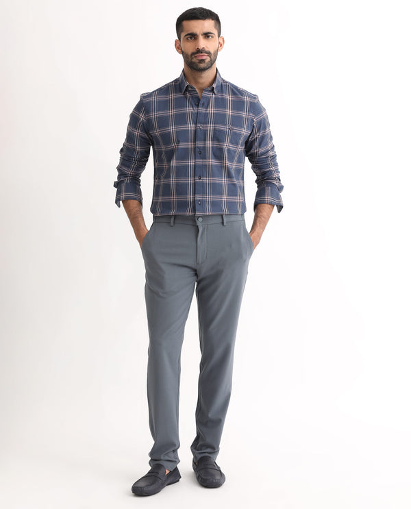 Rare Rabbit Men's Imperial Blue Cotton Polyester Fabric Full Sleeves Checks Shirt