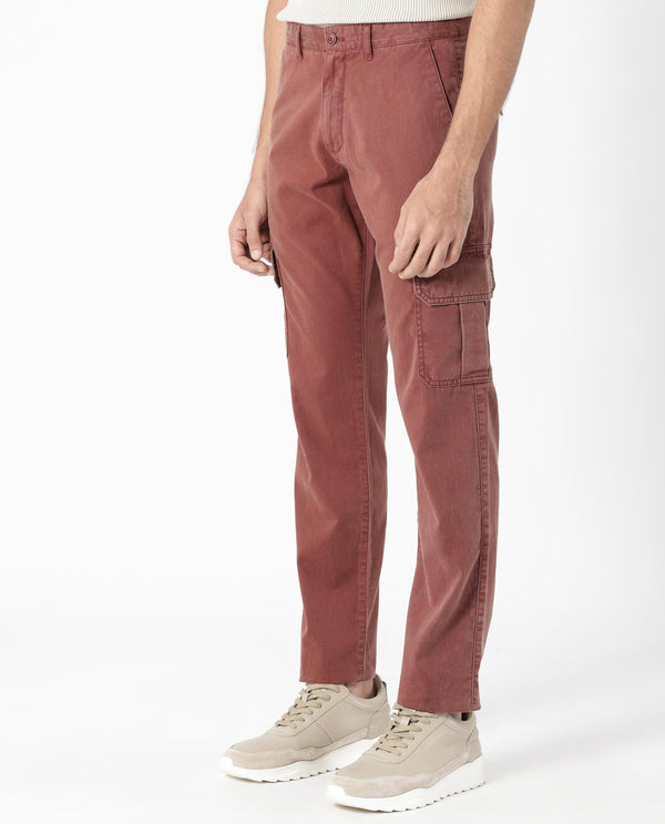 Rare Rabbit Men's Inbuil Brown Mid-Rise Regular Fit Cargo Trousers