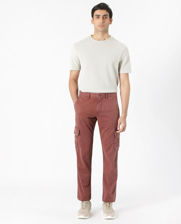 Rare Rabbit Men's Inbuil Brown Mid-Rise Regular Fit Cargo Trousers