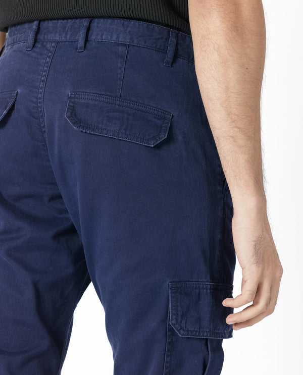 Rare Rabbit Men's Inbuil Navy Mid-Rise Regular Fit Cargo Trousers
