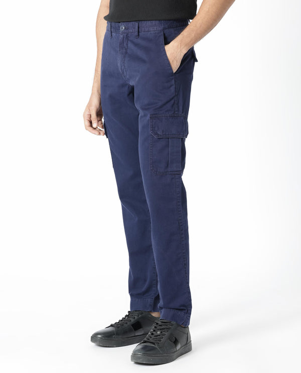 Rare Rabbit Men's Inbuil Navy Mid-Rise Regular Fit Cargo Trousers