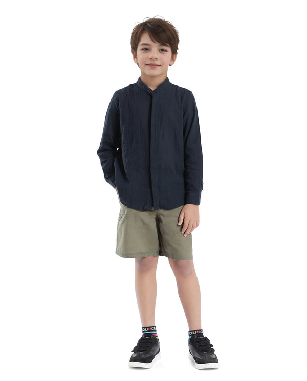 Rare Ones Kids Ines Dark Navy Cotton Long Sleeve Spread Collar Solid Shirt