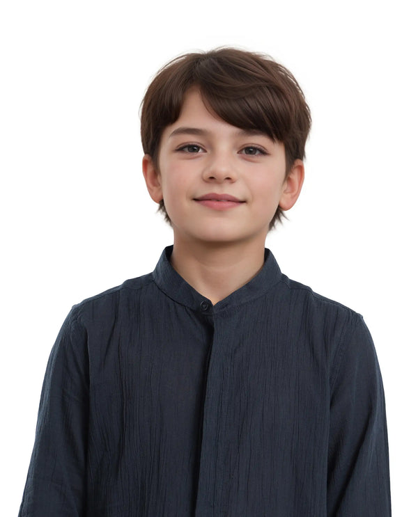 Rare Ones Kids Ines Dark Navy Cotton Long Sleeve Spread Collar Solid Shirt