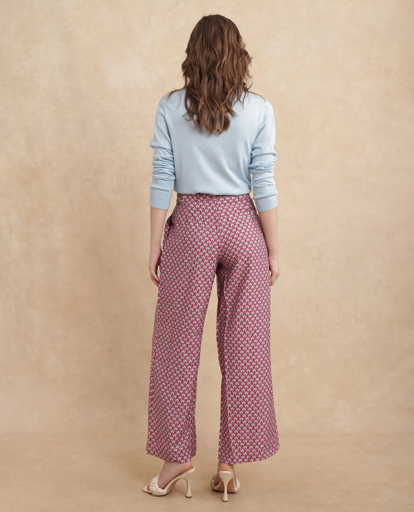 Rareism Women Imanio Multi Polyester Viscose Fabric Zipper Closure Wide Fit Ankle Length Geometric Print Trouser