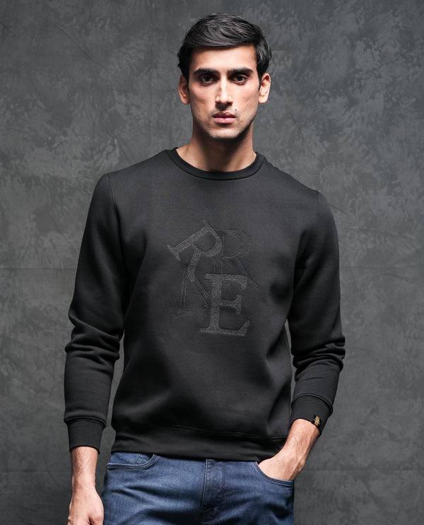 Rare Rabbit Mens Ingrid Black Cotton Polyester Fabric Crew Neck Full Sleeves Regular Fit Sweatshirt