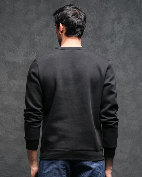 Rare Rabbit Mens Ingrid Black Cotton Polyester Fabric Crew Neck Full Sleeves Regular Fit Sweatshirt