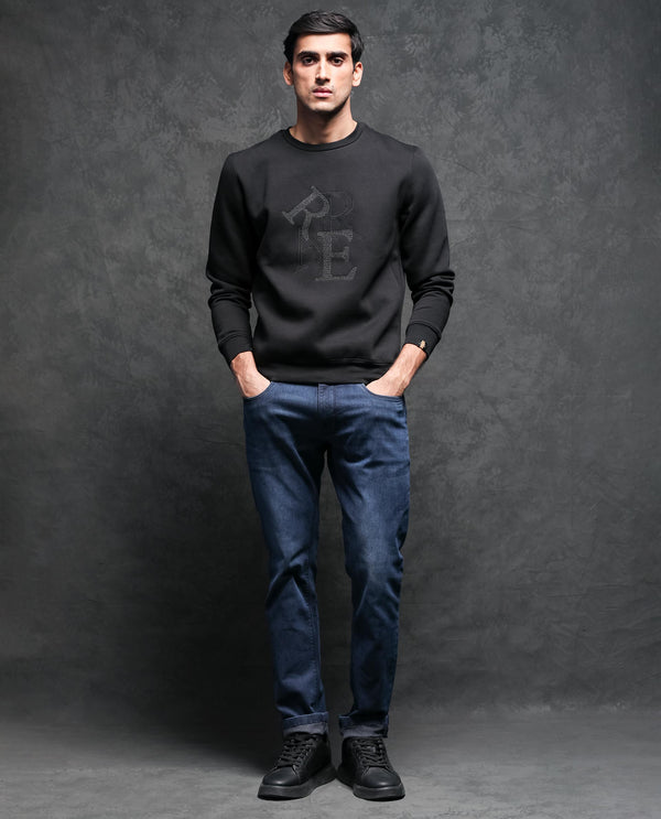 Rare Rabbit Mens Ingrid Black Cotton Polyester Fabric Crew Neck Full Sleeves Regular Fit Sweatshirt