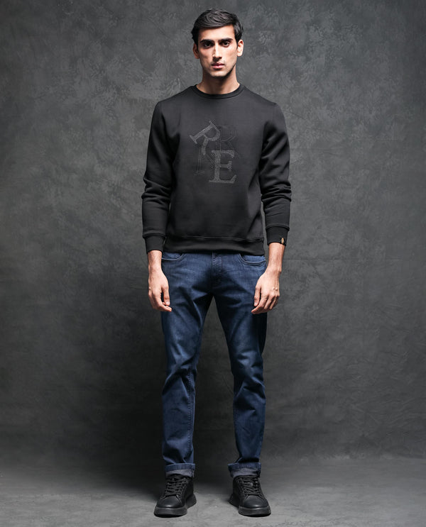 Rare Rabbit Mens Ingrid Black Cotton Polyester Fabric Crew Neck Full Sleeves Regular Fit Sweatshirt