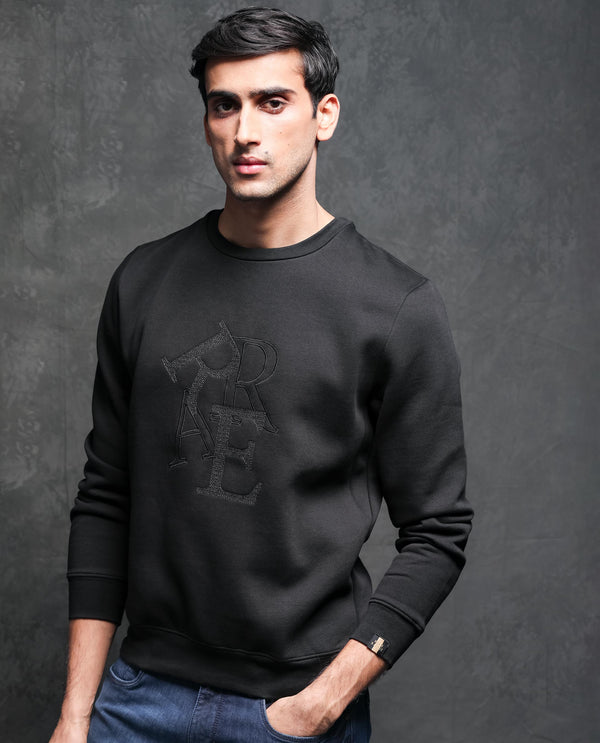 Rare Rabbit Mens Ingrid Black Cotton Polyester Fabric Crew Neck Full Sleeves Regular Fit Sweatshirt