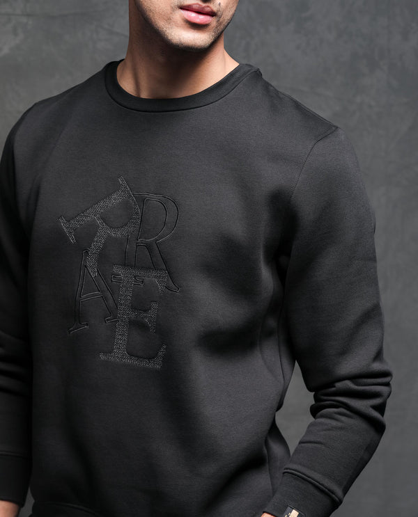 Rare Rabbit Mens Ingrid Black Cotton Polyester Fabric Crew Neck Full Sleeves Regular Fit Sweatshirt