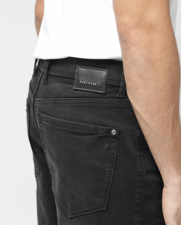 Rare Rabbit Men's Inky Black Regular Fit Mid Rise Dark Wash With Mild Whiskers Jeans