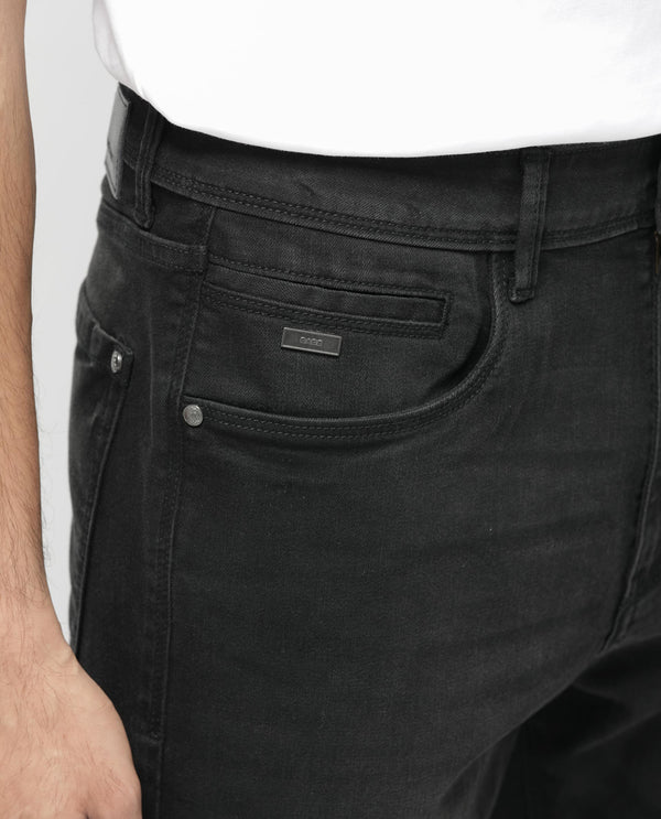 Rare Rabbit Men's Inky Black Regular Fit Mid Rise Dark Wash With Mild Whiskers Jeans