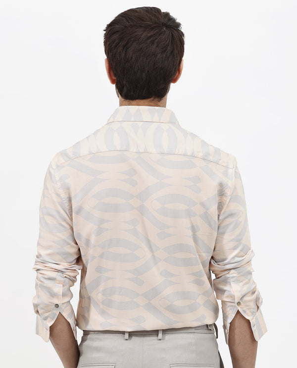Rare Rabbit Mens Inot Pastel Peach Full Sleeve Regular Fit Abstract Print Shirt