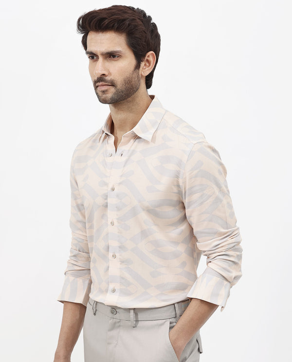 Rare Rabbit Mens Inot Pastel Peach Full Sleeve Regular Fit Abstract Print Shirt