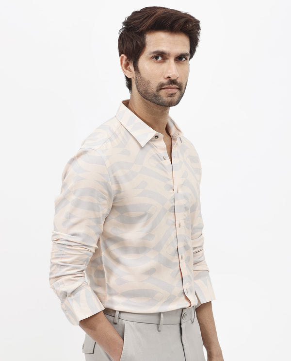 Rare Rabbit Mens Inot Pastel Peach Full Sleeve Regular Fit Abstract Print Shirt