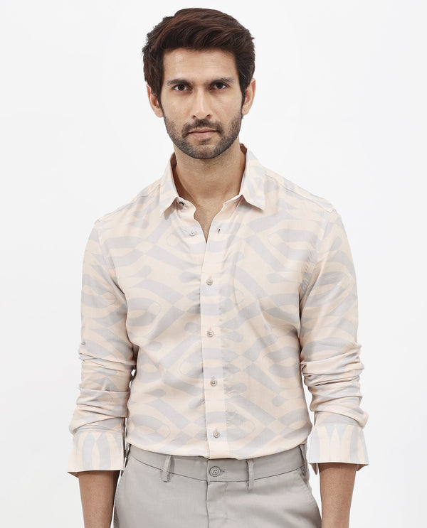 Rare Rabbit Mens Inot Pastel Peach Full Sleeve Regular Fit Abstract Print Shirt