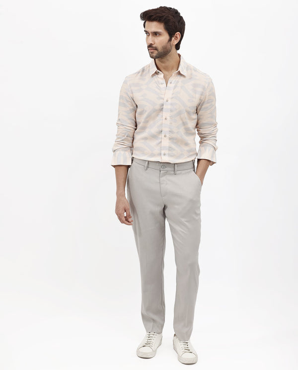 Rare Rabbit Mens Inot Pastel Peach Full Sleeve Regular Fit Abstract Print Shirt