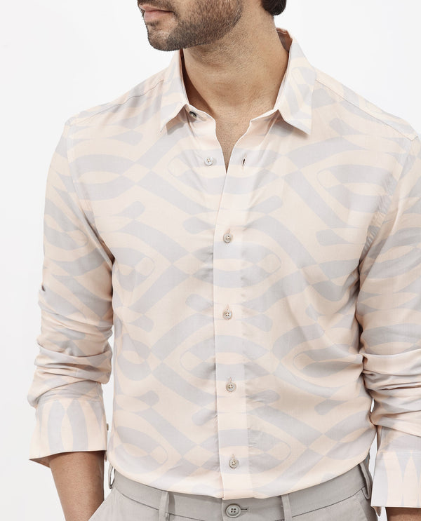 Rare Rabbit Mens Inot Pastel Peach Full Sleeve Regular Fit Abstract Print Shirt
