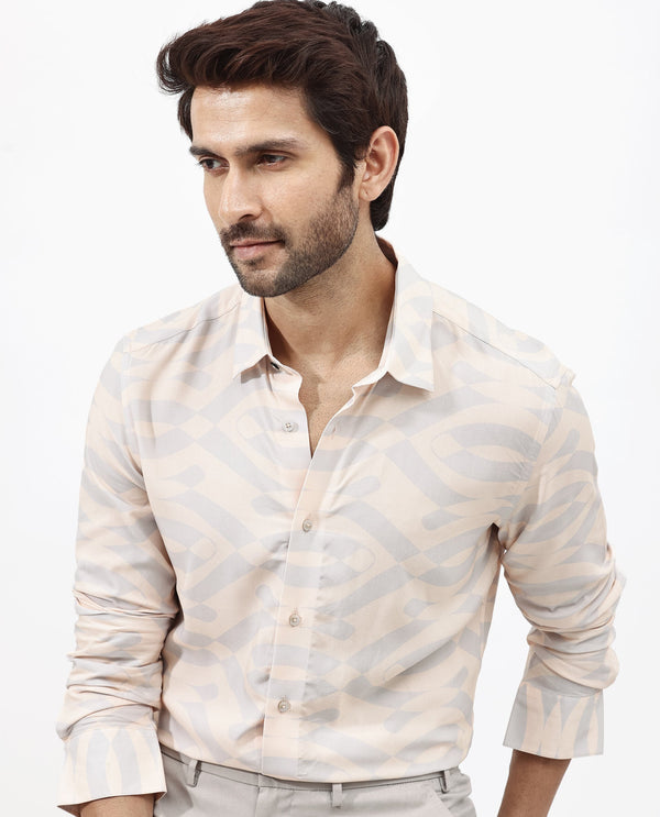 Rare Rabbit Mens Inot Pastel Peach Full Sleeve Regular Fit Abstract Print Shirt