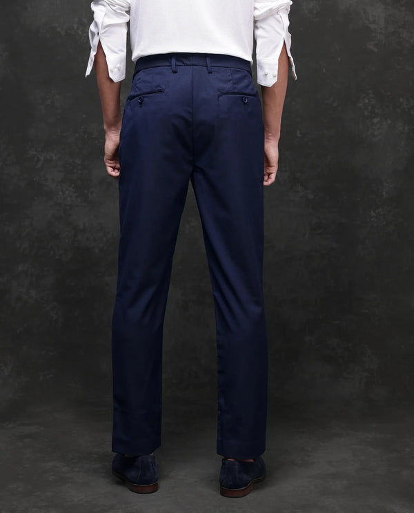 Rare Rabbit Men Ital Navy Button Closure Regular Fit Plain Trouser