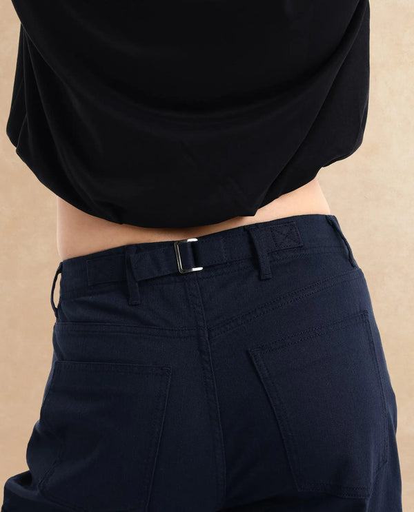 Rareism Women Itsiz Navy Wide Ankle Length Broad Stripes Cargo Trouser