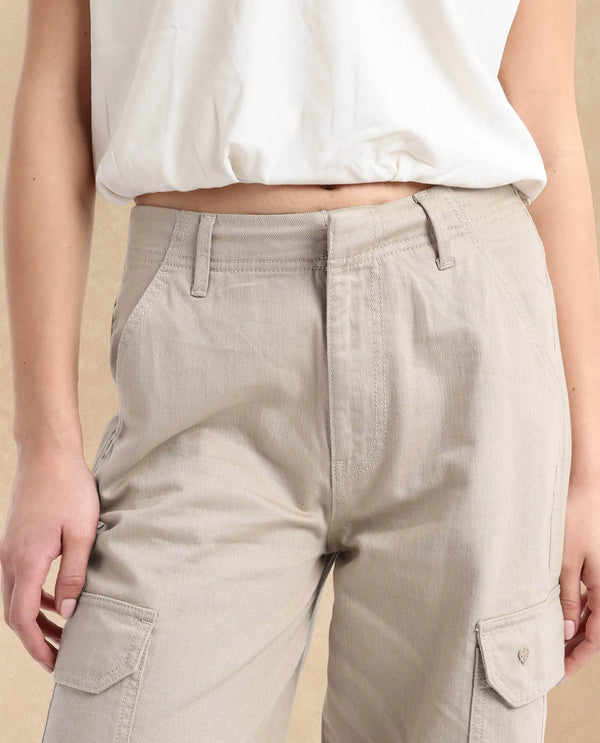 Rareism Women Itsiz-SC Off Beige Wide Ankle Length Broad Stripes Cargo Trouser
