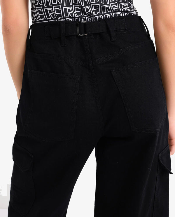 Rareism Women Itsiz Black Wide Ankle Length Broad Stripes Cargo Trouser