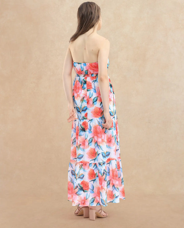 Rareism Women's Izabelle Multi Cotton Fabric Shoulder Straps Slip-On Closure Sleeveless Floral Print Fit And Flare Maxi Dress