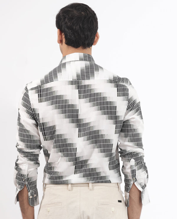 Rare Rabbit Mens Jace Black Viscose Fabric  Full Sleeve Geometric Print Shirt