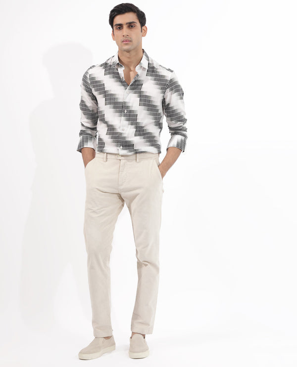 Rare Rabbit Mens Jace Black Viscose Fabric  Full Sleeve Geometric Print Shirt