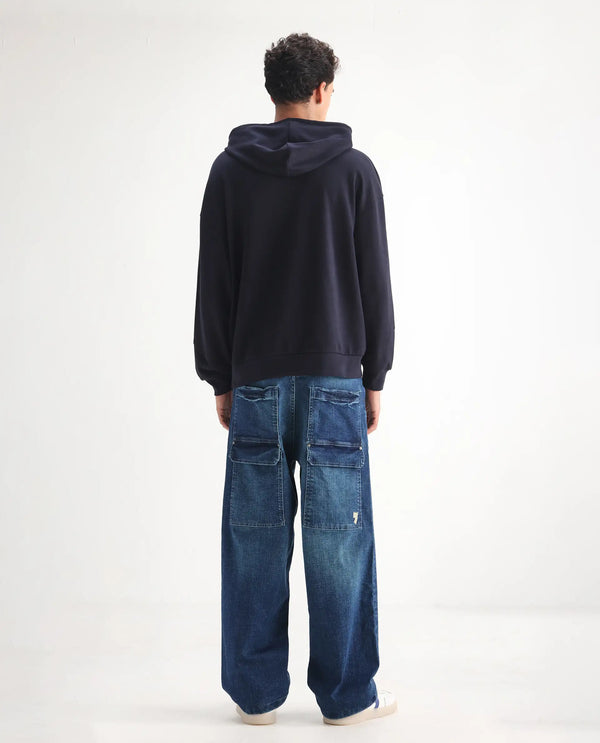 Rare Rabbit Men's Jace Blue Cotton Blend Fabric Baggy Fit Plain Jeans