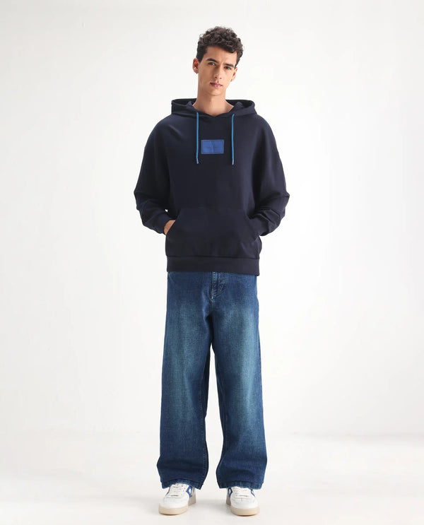 Rare Rabbit Men's Jace Blue Cotton Blend Fabric Baggy Fit Plain Jeans