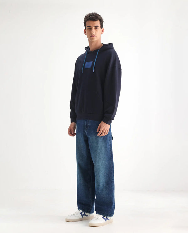 Rare Rabbit Men's Jace Blue Cotton Blend Fabric Baggy Fit Plain Jeans