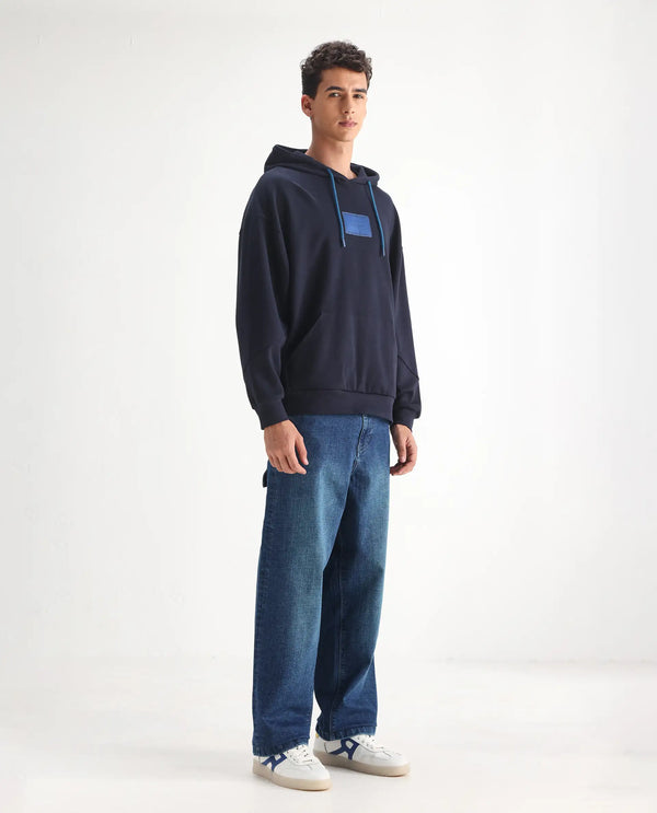 Rare Rabbit Men's Jace Blue Cotton Blend Fabric Baggy Fit Plain Jeans