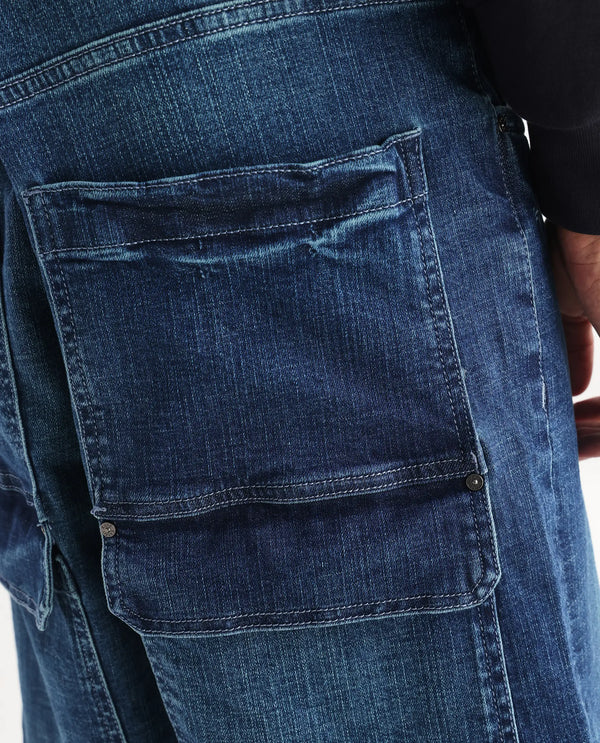 Rare Rabbit Men's Jace Blue Cotton Blend Fabric Baggy Fit Plain Jeans