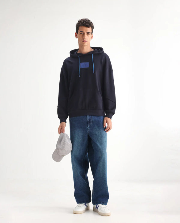 Rare Rabbit Men's Jace Blue Cotton Blend Fabric Baggy Fit Plain Jeans