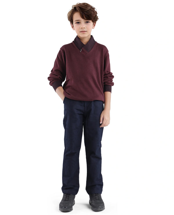 Rare Ones Kids Jack Navy Cotton Solid Button And Zipper Clouser Regular Fit Trouser