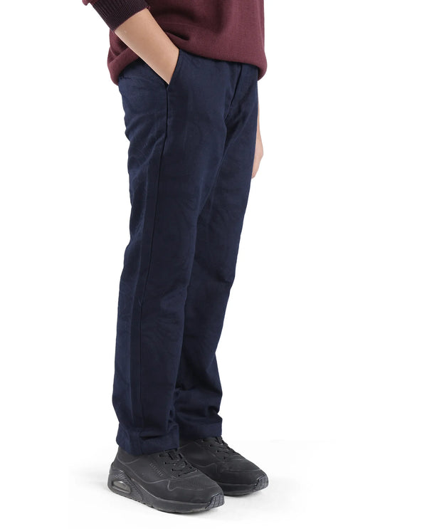 Rare Ones Kids Jack Navy Cotton Solid Button And Zipper Clouser Regular Fit Trouser