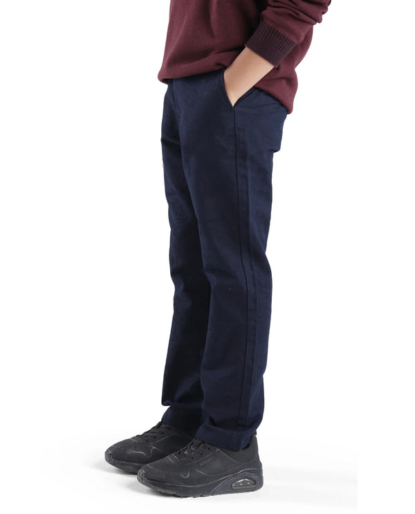 Rare Ones Kids Jack Navy Cotton Solid Button And Zipper Clouser Regular Fit Trouser