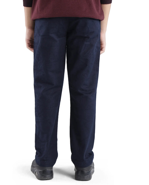 Rare Ones Kids Jack Navy Cotton Solid Button And Zipper Clouser Regular Fit Trouser